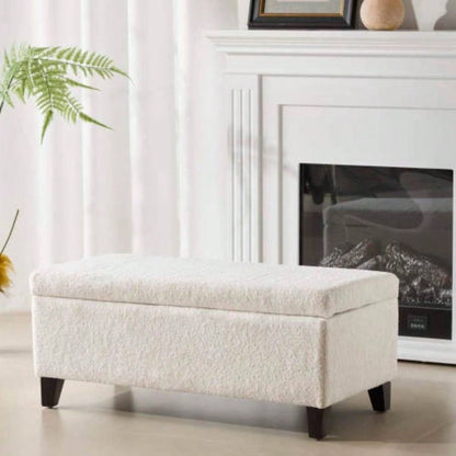 Storage Ottoman with Flip - Top Lid, Easy Assembly, Boucle Fabric Birch Wood, White