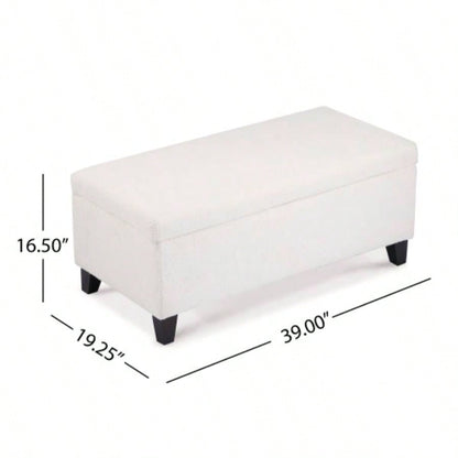 Storage Ottoman with Flip - Top Lid, Easy Assembly, Boucle Fabric Birch Wood, White