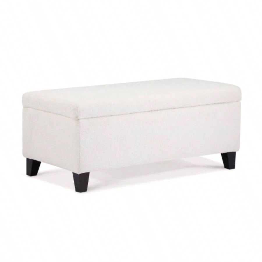 Storage Ottoman with Flip - Top Lid, Easy Assembly, Boucle Fabric Birch Wood, White
