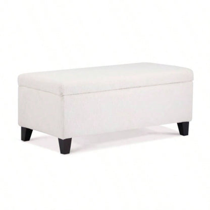 Storage Ottoman with Flip - Top Lid, Easy Assembly, Boucle Fabric Birch Wood, White