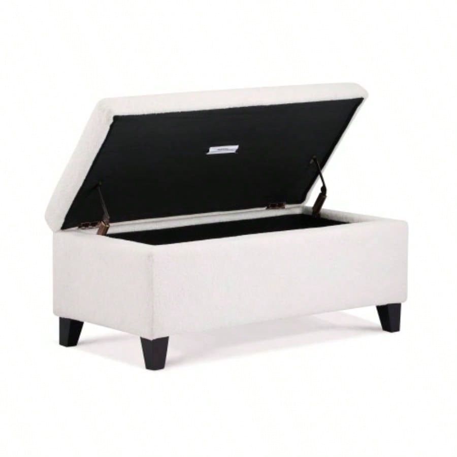 Storage Ottoman with Flip - Top Lid, Easy Assembly, Boucle Fabric Birch Wood, White