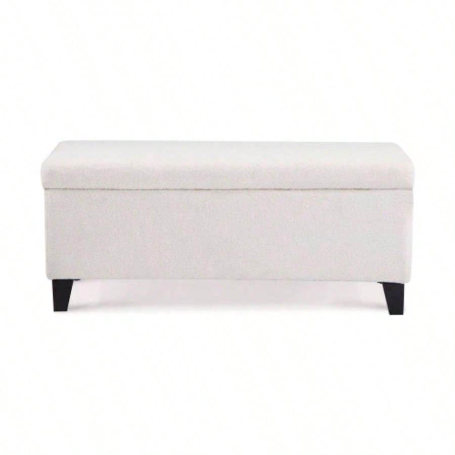 Storage Ottoman with Flip - Top Lid, Easy Assembly, Boucle Fabric Birch Wood, White