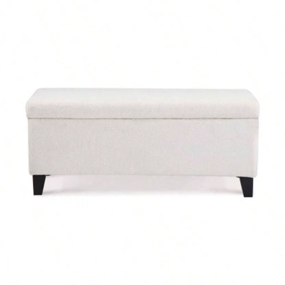 Storage Ottoman with Flip - Top Lid, Easy Assembly, Boucle Fabric Birch Wood, White
