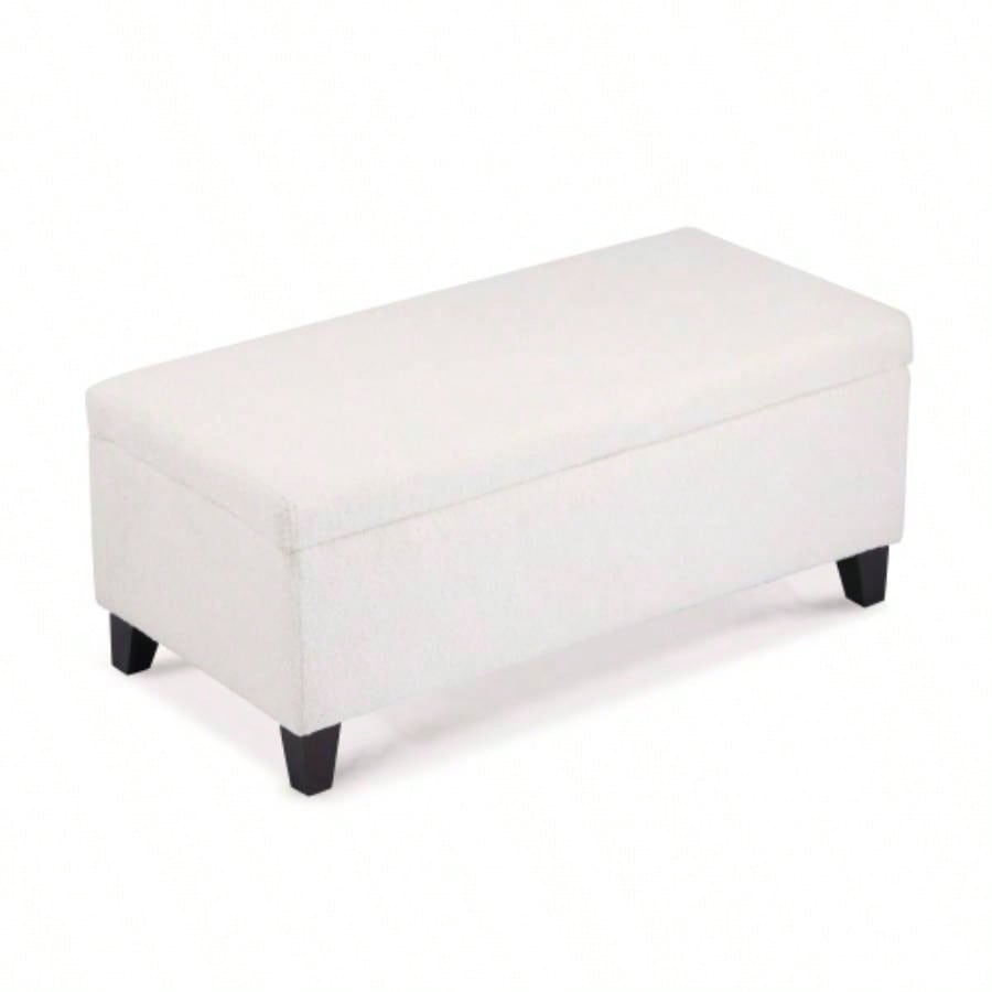 Storage Ottoman with Flip - Top Lid, Easy Assembly, Boucle Fabric Birch Wood, White