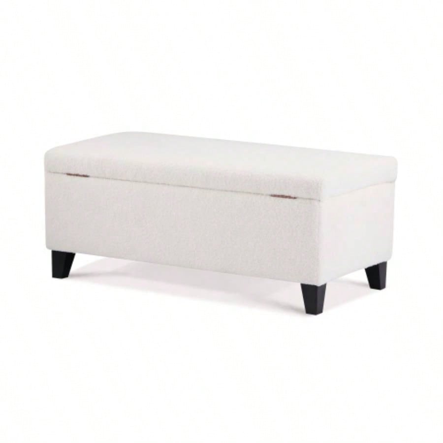 Storage Ottoman with Flip - Top Lid, Easy Assembly, Boucle Fabric Birch Wood, White