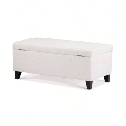 Storage Ottoman with Flip - Top Lid, Easy Assembly, Boucle Fabric Birch Wood, White