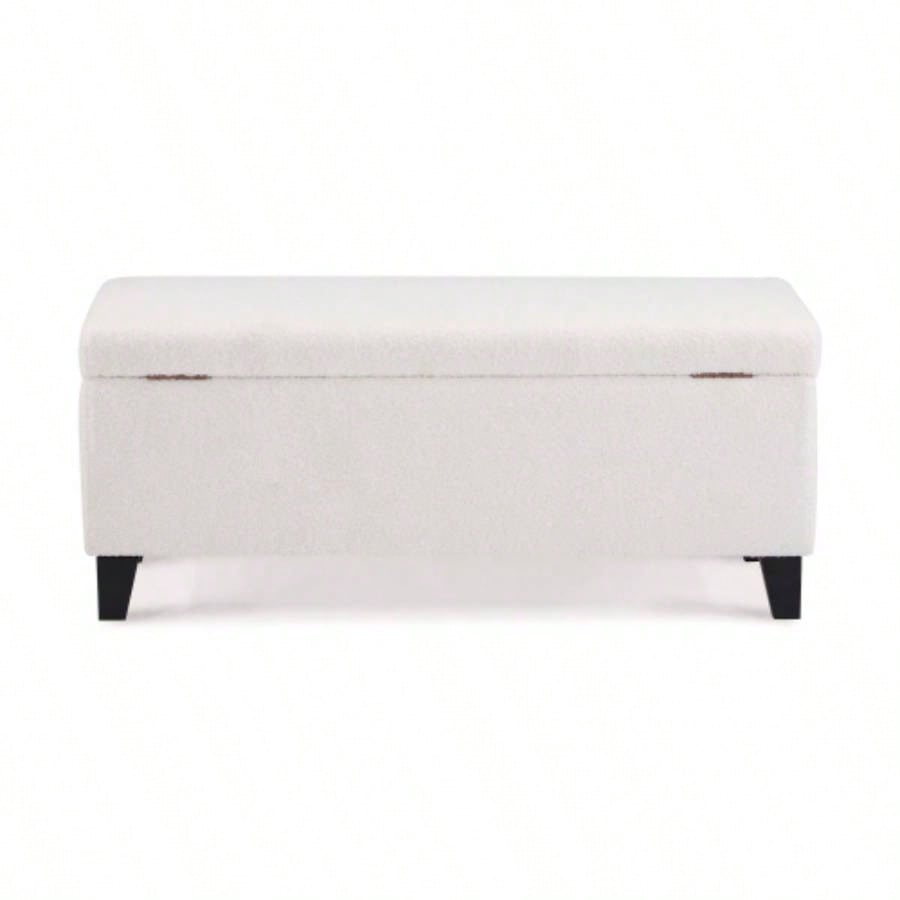 Storage Ottoman with Flip - Top Lid, Easy Assembly, Boucle Fabric Birch Wood, White
