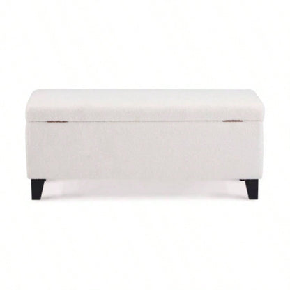 Storage Ottoman with Flip - Top Lid, Easy Assembly, Boucle Fabric Birch Wood, White