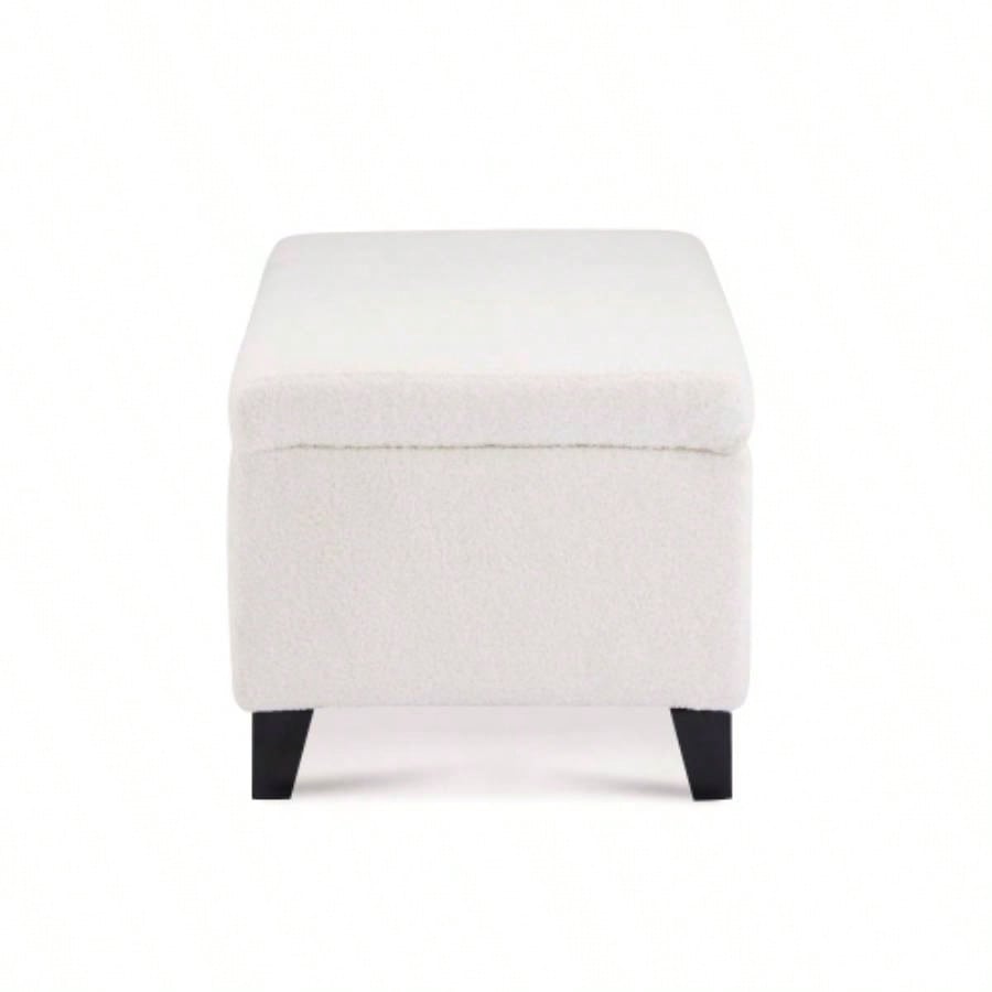 Storage Ottoman with Flip - Top Lid, Easy Assembly, Boucle Fabric Birch Wood, White