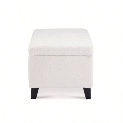 Storage Ottoman with Flip - Top Lid, Easy Assembly, Boucle Fabric Birch Wood, White