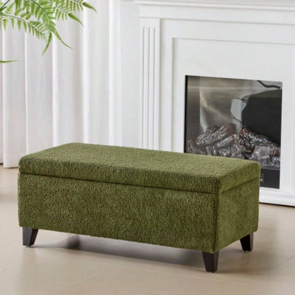 Storage Ottoman with Flip - Top Lid, Easy Assembly, Boucle Fabric Birch Wood, White