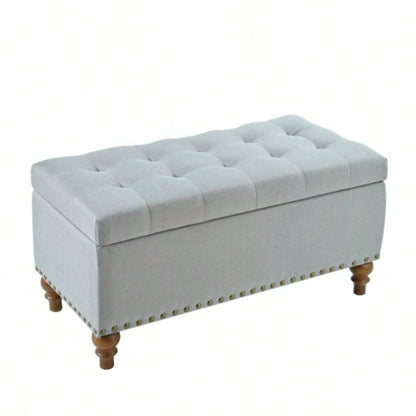 Ottoman storage, recessed support hinge top easy to open, rivet trim around, bedroom, entrance, living room, linen