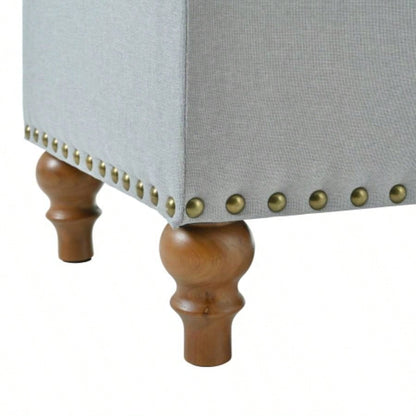 Ottoman storage, recessed support hinge top easy to open, rivet trim around, bedroom, entrance, living room, linen