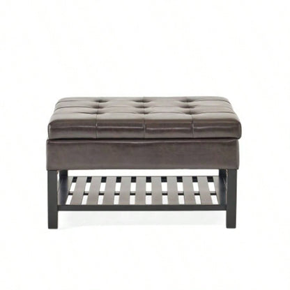 Storage Ottoman Coffee Table, Square Ottoman with Storage and Bottom Rack, Tufted Upholstered Ottomans Coffee Table Living Room