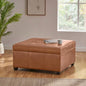 CARLSBAD Faux Leather Tufted Storage Ottoman, Cognac Brown