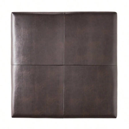 Large Square Ottoman, faux leather Coffee Table Ottoman with rack Solid Wood, Oversized Ottoman Living Room