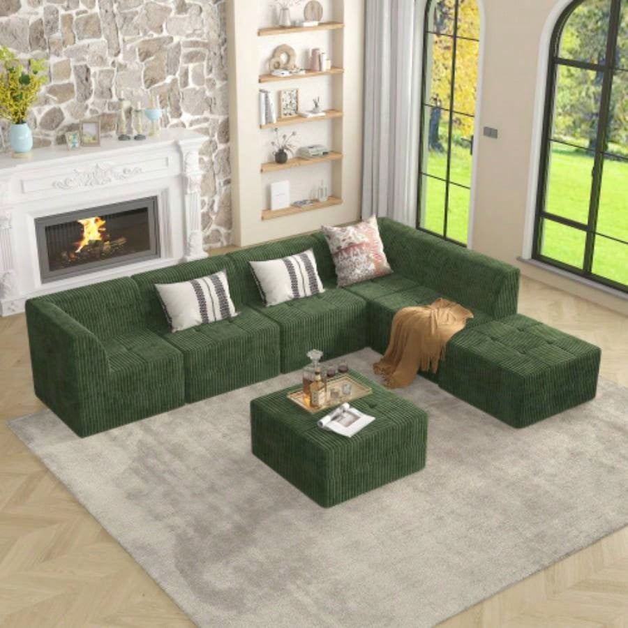 Ottoman sofa Compressed Sectional Sofa Modern Minimalist Style Corduroy Couch, Sleeper Sofa Living Room, Bedroom, Comfy Compressed Sofa Couch Space - Efficient Design - green
