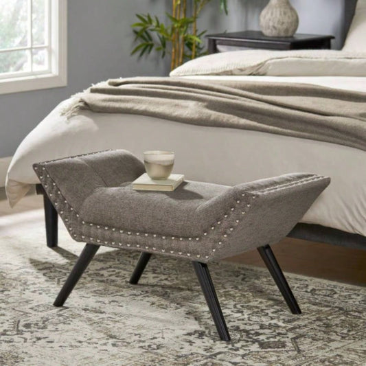 Modern Button Tufted Sitting, Accent Fabric Upholstered Ottoman Bedroom or Living Room