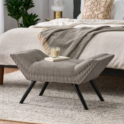 Modern Button Tufted Sitting, Accent Fabric Upholstered Ottoman Bedroom or Living Room
