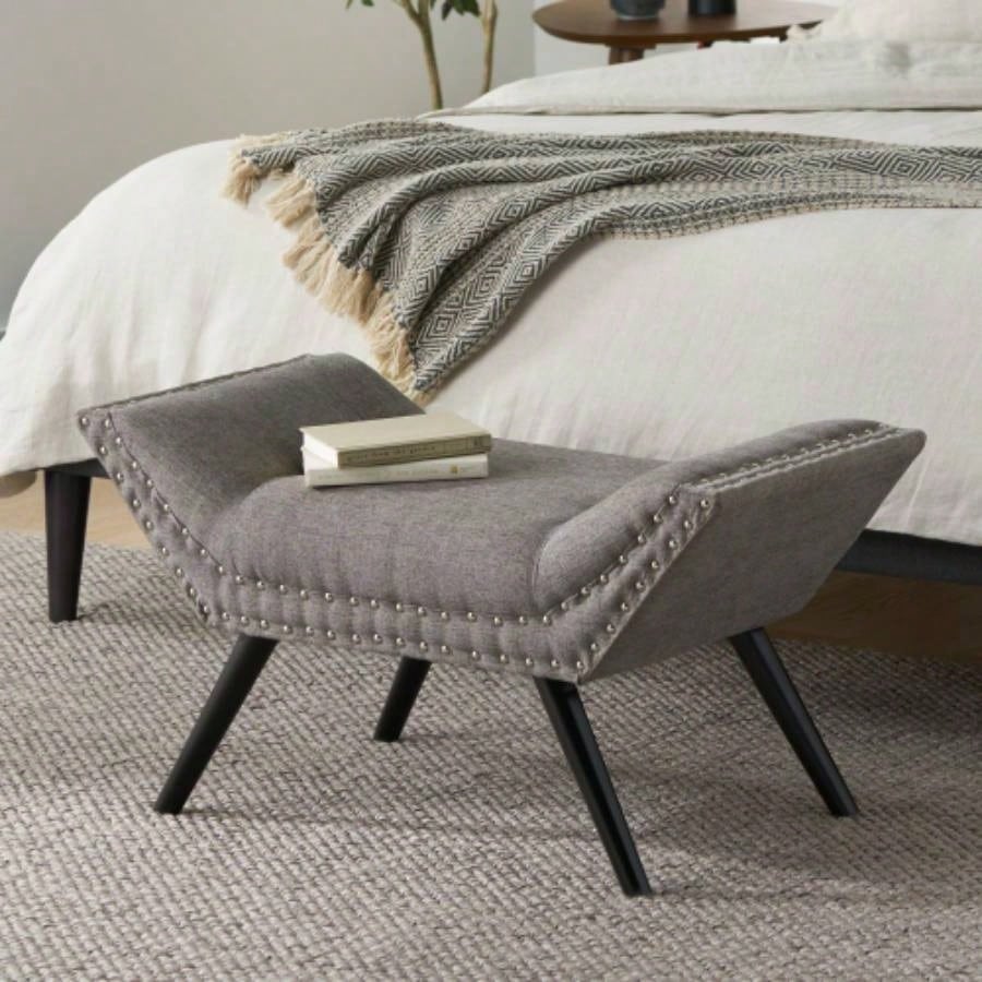 Modern Button Tufted Sitting, Accent Fabric Upholstered Ottoman Bedroom or Living Room