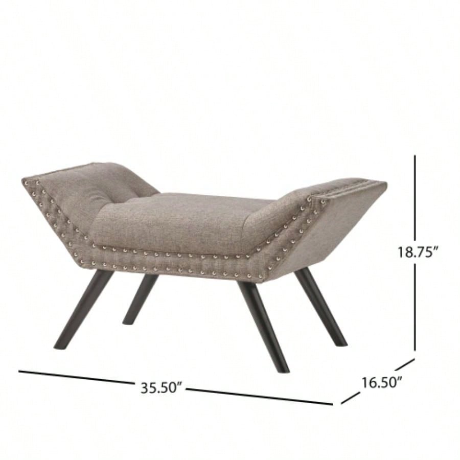 Modern Button Tufted Sitting, Accent Fabric Upholstered Ottoman Bedroom or Living Room