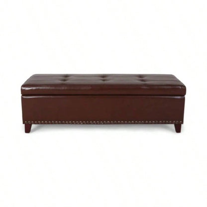 Ottoman with Storage, 51 Inch Large Ottomans Storage, Upholstered End of Bed with Hinged Lid, Long Foot Rest Stool Living Room Bedroom