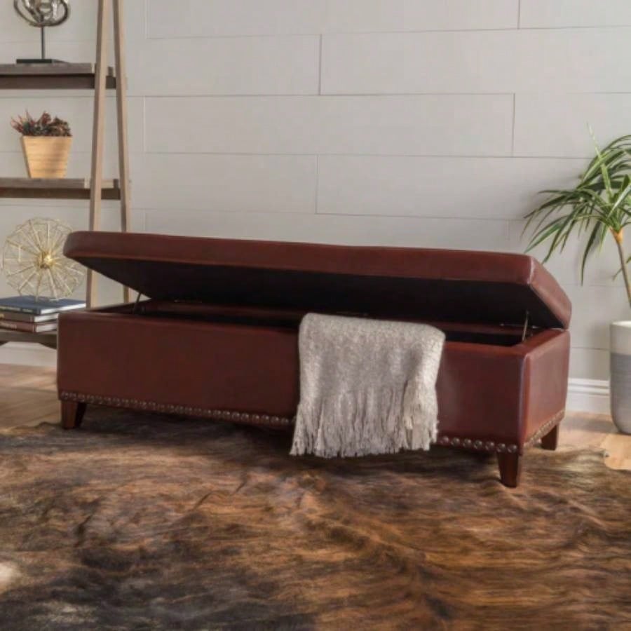 Ottoman with Storage, 51 Inch Large Ottomans Storage, Upholstered End of Bed with Hinged Lid, Long Foot Rest Stool Living Room Bedroom