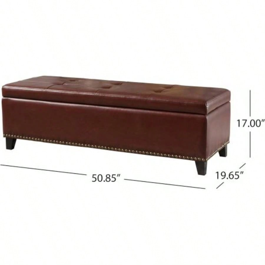 Ottoman with Storage, 51 Inch Large Ottomans Storage, Upholstered End of Bed with Hinged Lid, Long Foot Rest Stool Living Room Bedroom