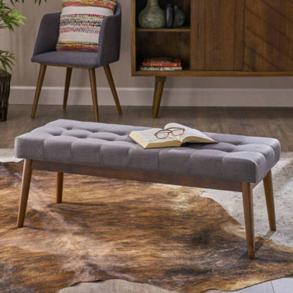 Mid - Ottoman Entryway Dining Room Living Room Bedroom End of Bed, Upholstered Fabric Design with Button - Tufted Detail