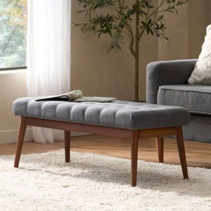 Mid - Ottoman Entryway Dining Room Living Room Bedroom End of Bed, Upholstered Fabric Design with Button - Tufted Detail