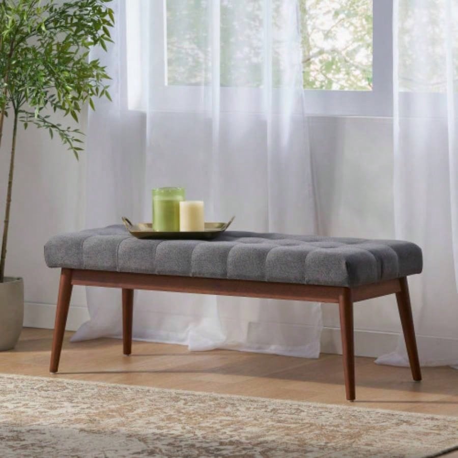 Mid - Ottoman Entryway Dining Room Living Room Bedroom End of Bed, Upholstered Fabric Design with Button - Tufted Detail