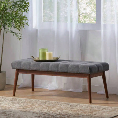 Mid - Ottoman Entryway Dining Room Living Room Bedroom End of Bed, Upholstered Fabric Design with Button - Tufted Detail