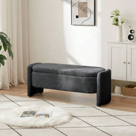 Ottoman Oval Storage 3D Lamb Fleece Fabric with Large Storage Space Living Room, Entryway and Bedroom, Dark,