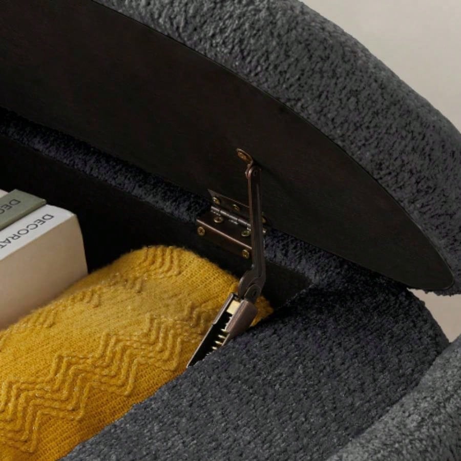 Ottoman Oval Storage 3D Lamb Fleece Fabric with Large Storage Space Living Room, Entryway and Bedroom, Dark,