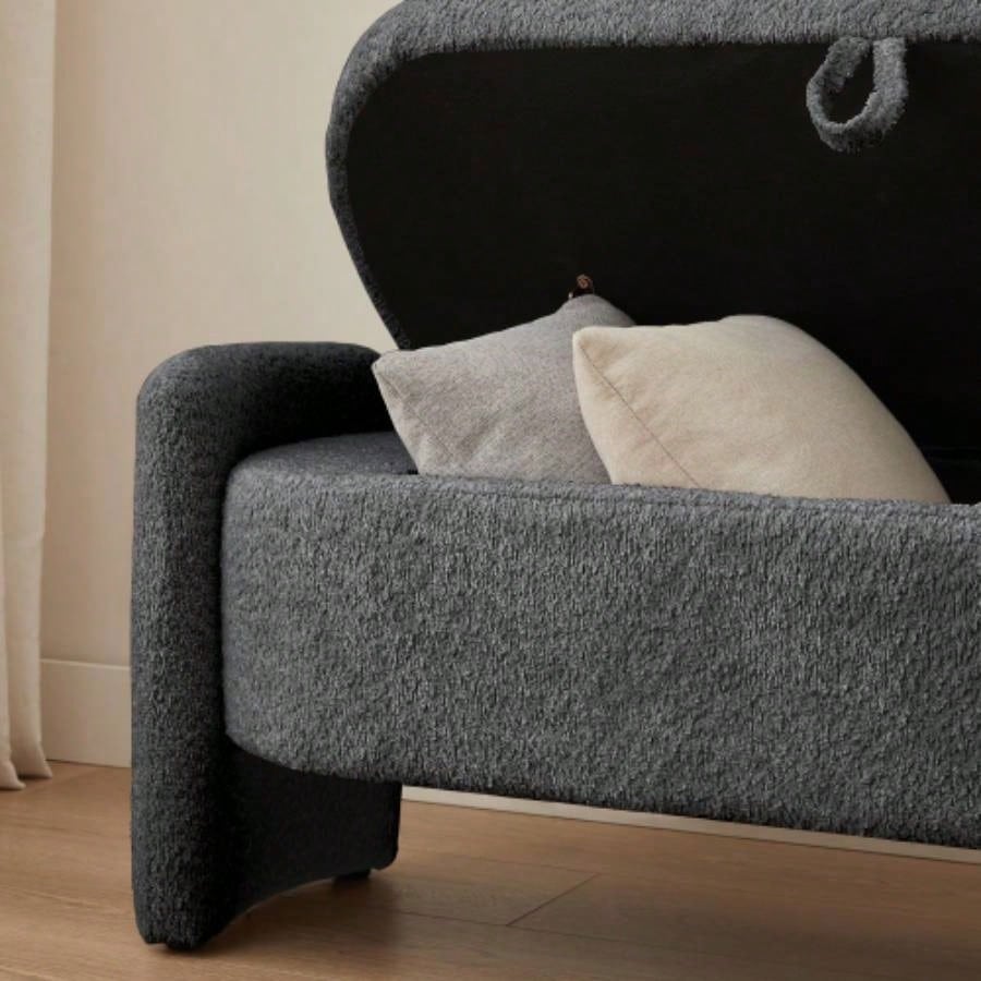 Ottoman Oval Storage 3D Lamb Fleece Fabric with Large Storage Space Living Room, Entryway and Bedroom, Dark,