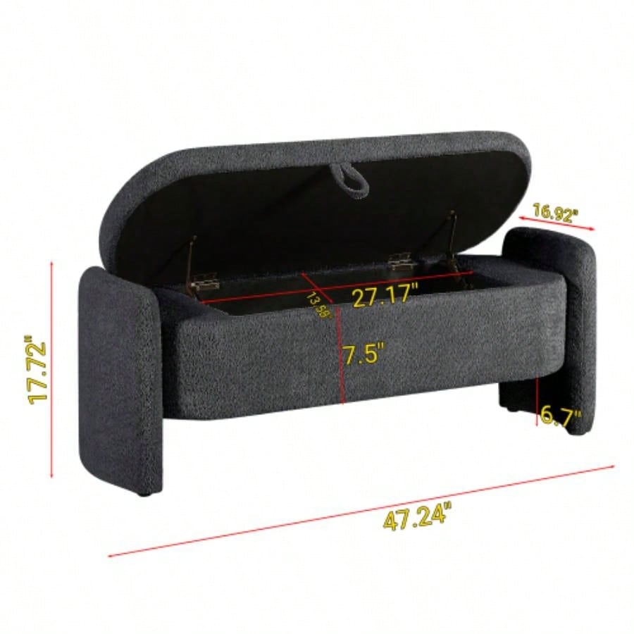 Ottoman Oval Storage 3D Lamb Fleece Fabric with Large Storage Space Living Room, Entryway and Bedroom, Dark,