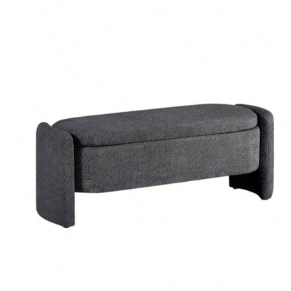 Ottoman Oval Storage 3D Lamb Fleece Fabric with Large Storage Space Living Room, Entryway and Bedroom, Dark,