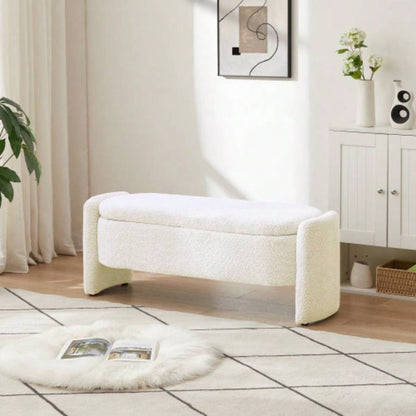 Ottoman Oval Storage 3D Lamb Fleece Fabric with Large Storage Space Living Room, Entryway and Bedroom, Dark,