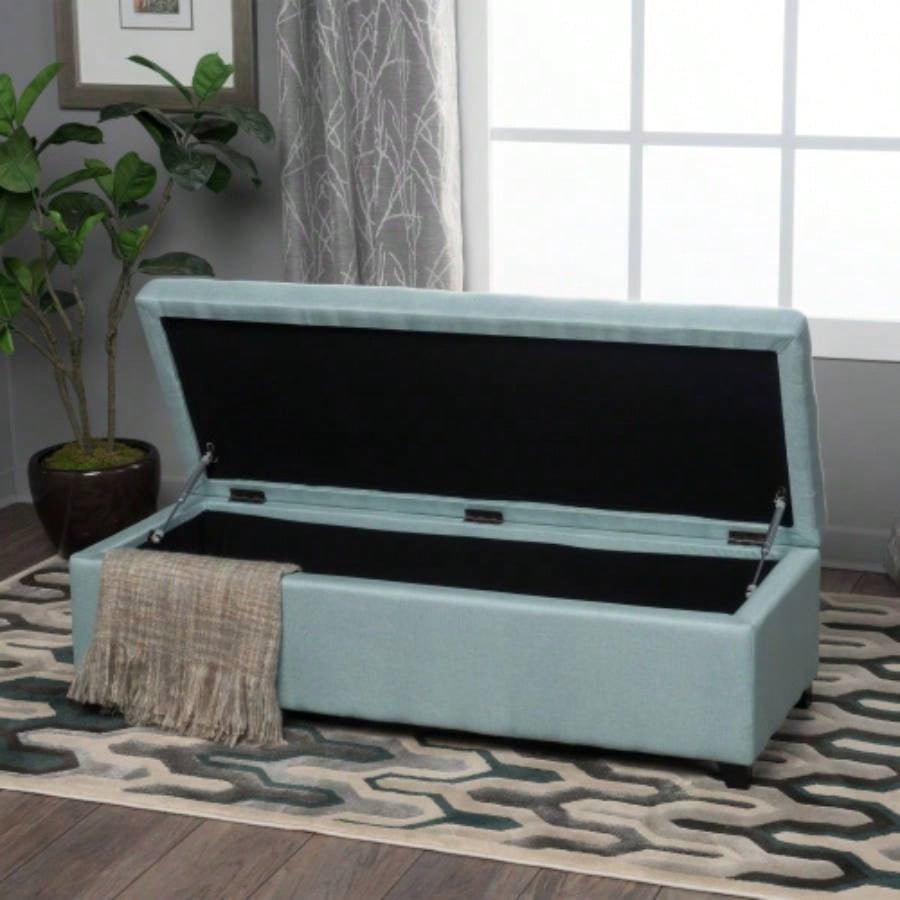 50 inch Wide Contemporary Rectangle Storage Ottoman Upholstered, Living Room, Entryway and Family Room