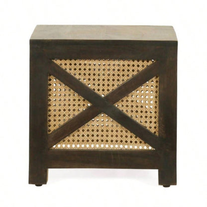 16 Wood Woven Rattan Stool - Multiuse Side Table, Ottoman, Storage Stand