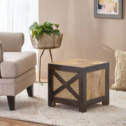 16 Wood Woven Rattan Stool - Multiuse Side Table, Ottoman, Storage Stand