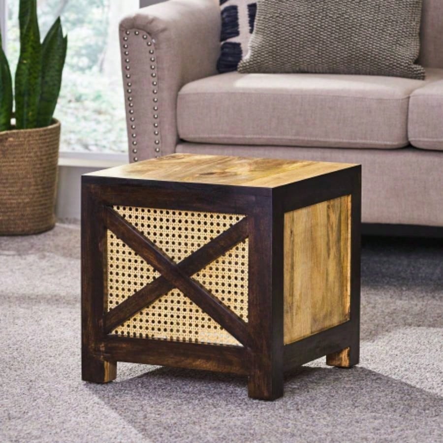 16 Wood Woven Rattan Stool - Multiuse Side Table, Ottoman, Storage Stand
