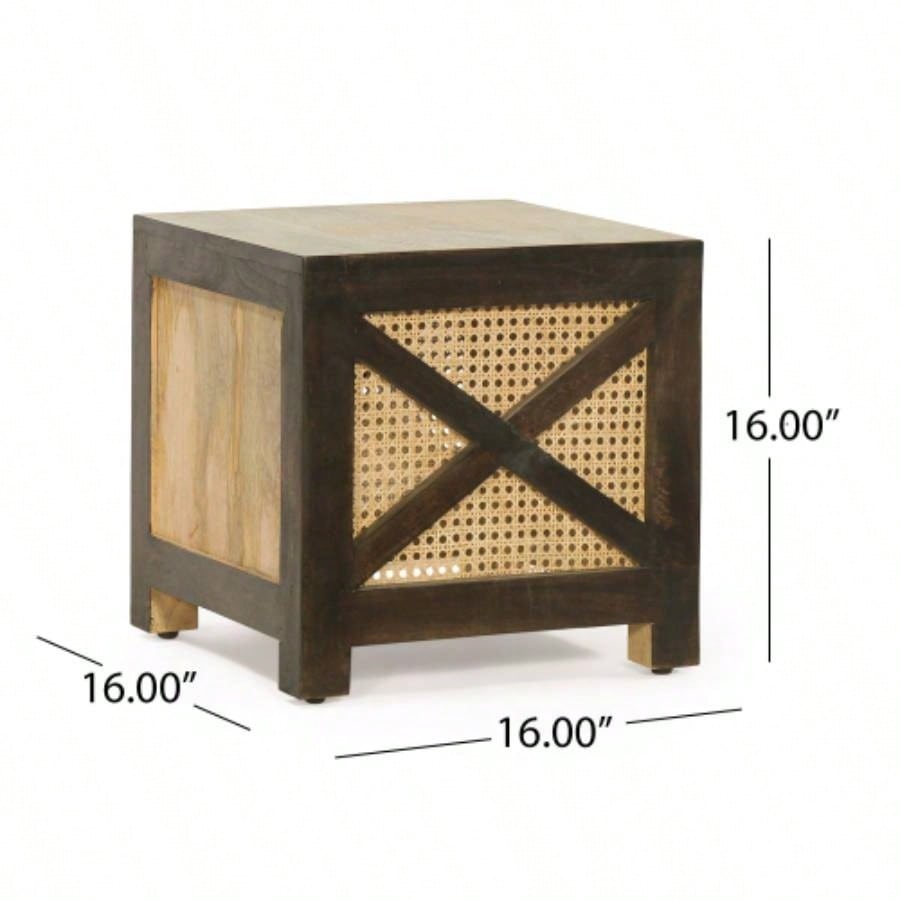 16 Wood Woven Rattan Stool - Multiuse Side Table, Ottoman, Storage Stand