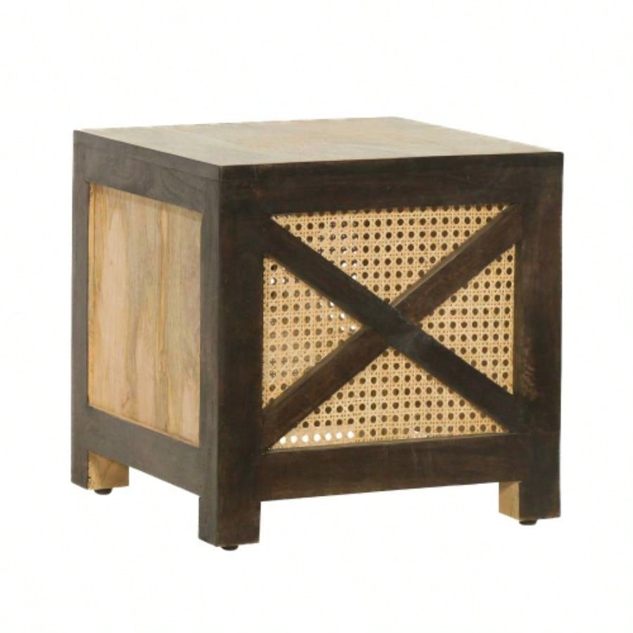 16 Wood Woven Rattan Stool - Multiuse Side Table, Ottoman, Storage Stand