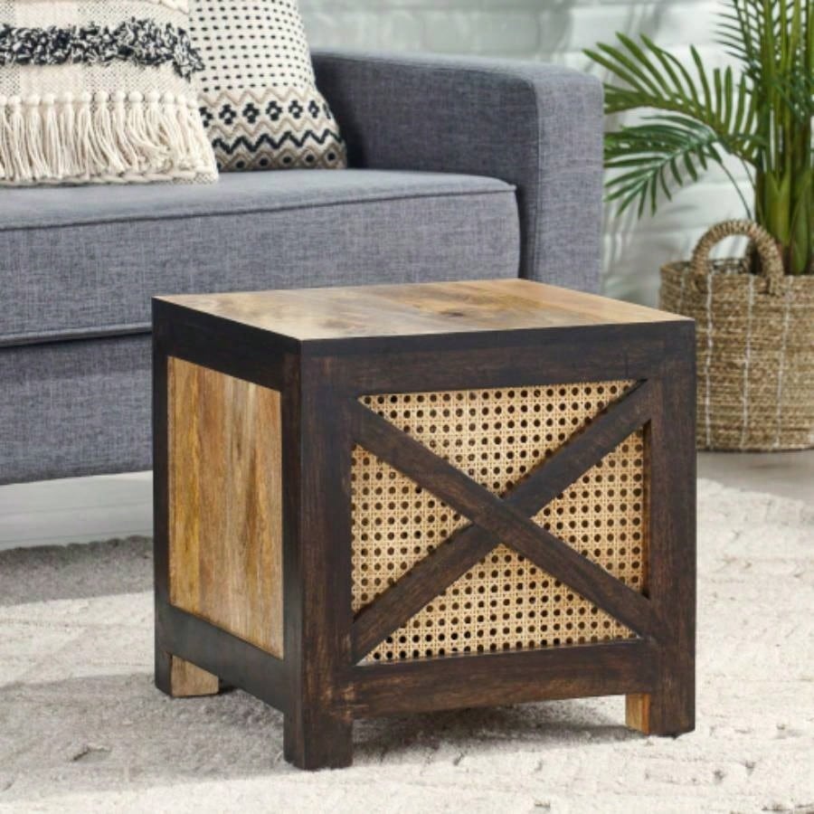 16 Wood Woven Rattan Stool - Multiuse Side Table, Ottoman, Storage Stand
