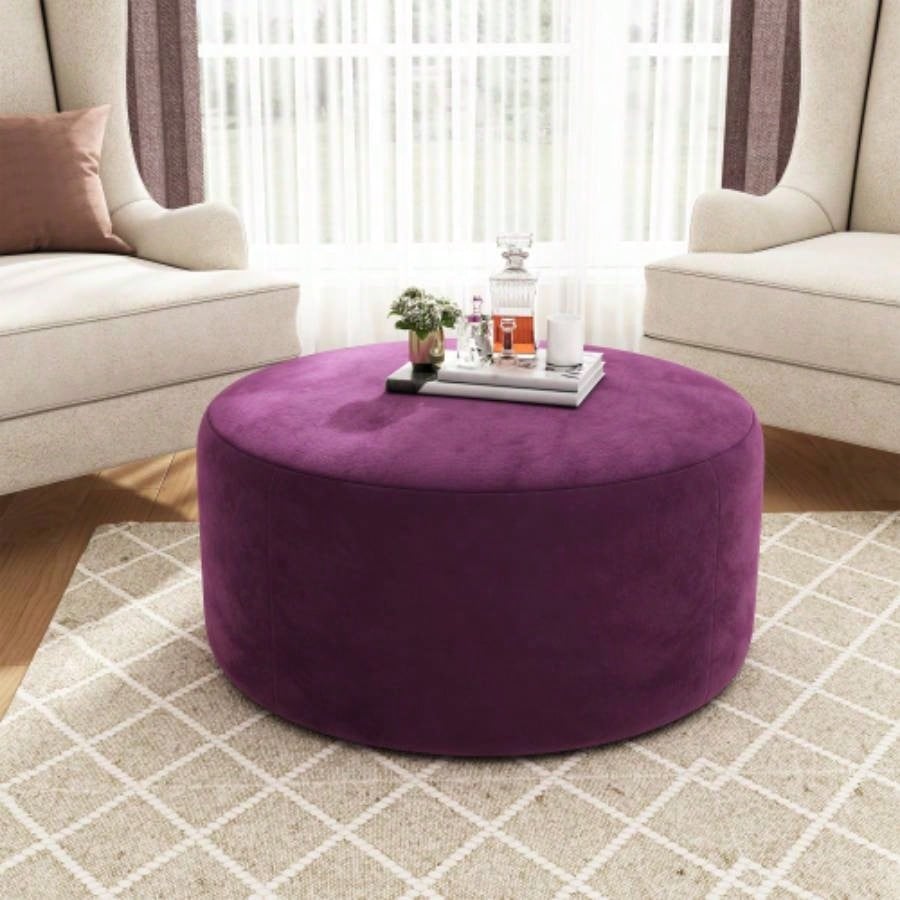 Velvet Round Ottoman, Purple