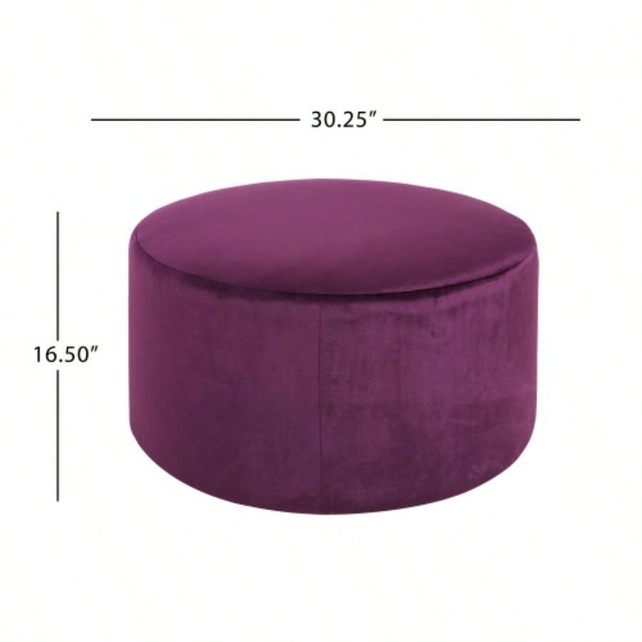 Velvet Round Ottoman, Purple