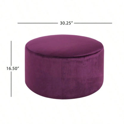 Velvet Round Ottoman, Purple