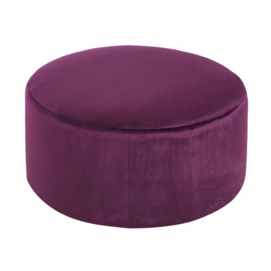 Velvet Round Ottoman, Purple