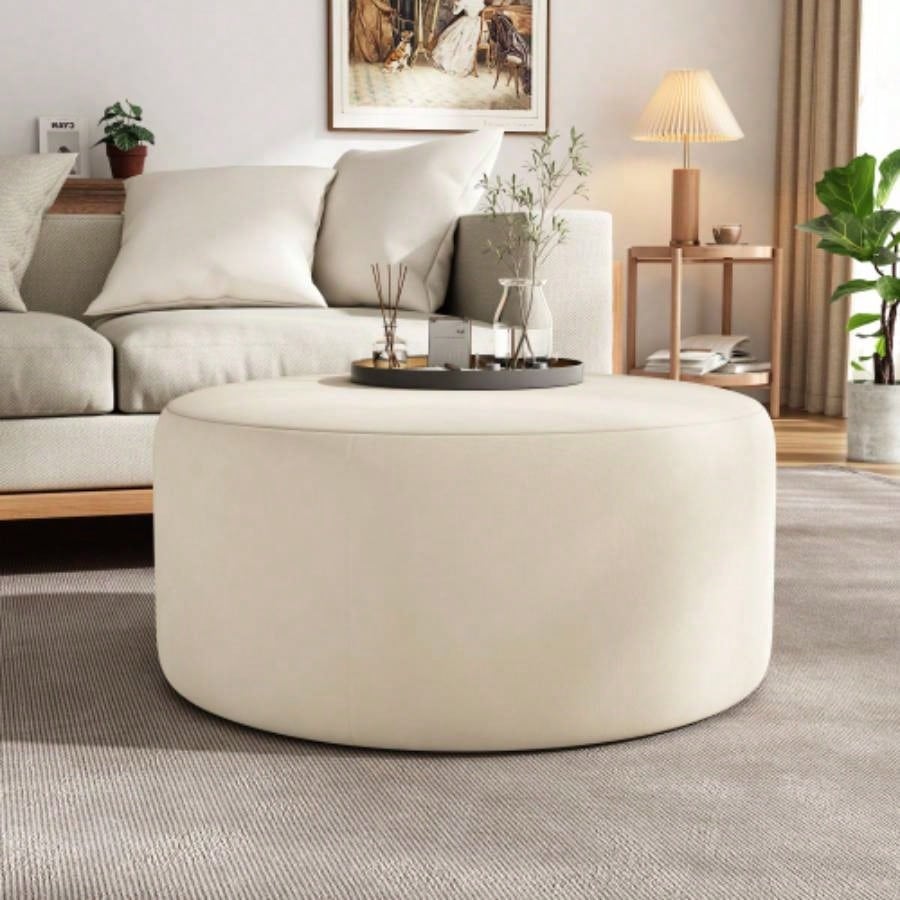 Velvet Round Ottoman, Purple
